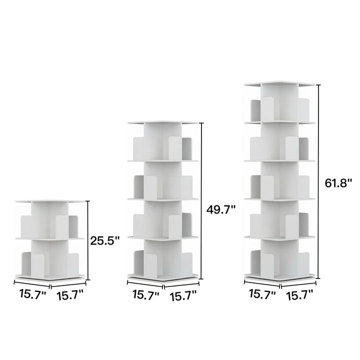 White Wooden Rotating Bookcase Square Tall Standing Bookshelf