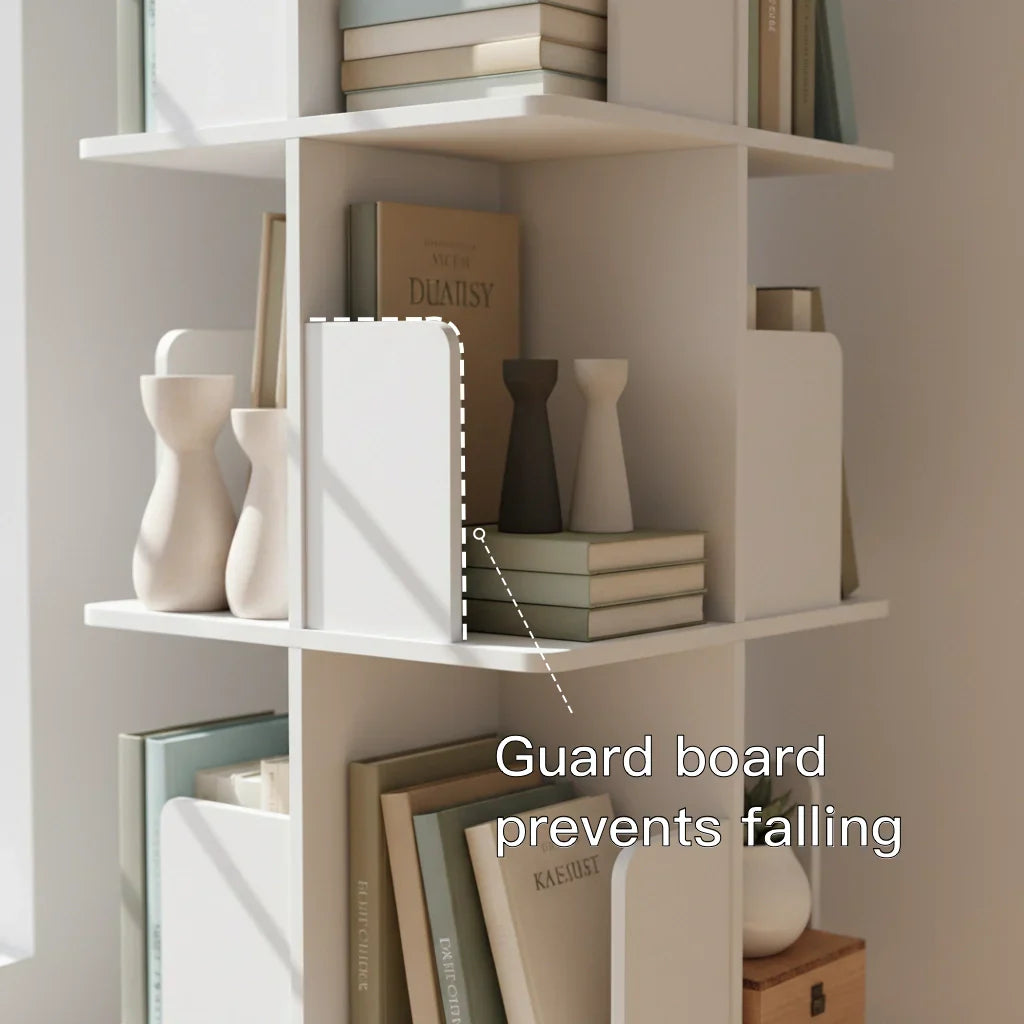 White Wooden Rotating Bookcase Square Tall Standing Bookshelf