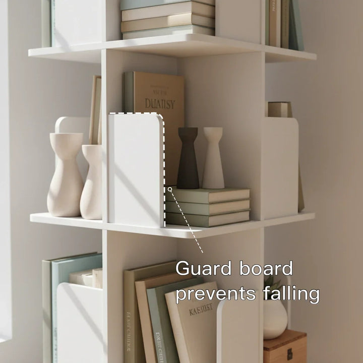 White Wooden Rotating Bookcase Square Tall Standing Bookshelf
