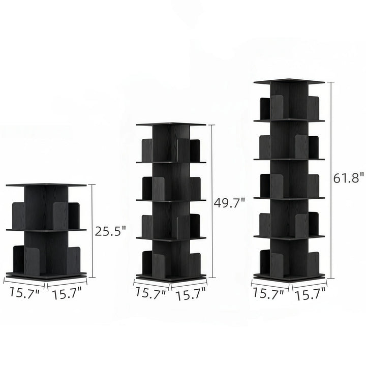 Wooden Rotating Bookcase Black Tall Square Bookshelf