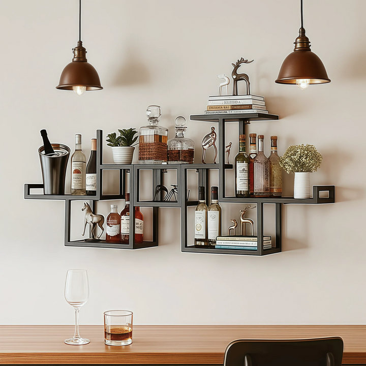 Black Wall Mount Wine Rack Multi-Tier Metal Liquor Rack