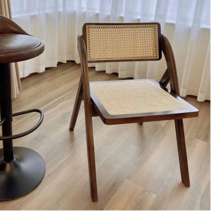 Vintage Rattan Solid Wood Folding Chair