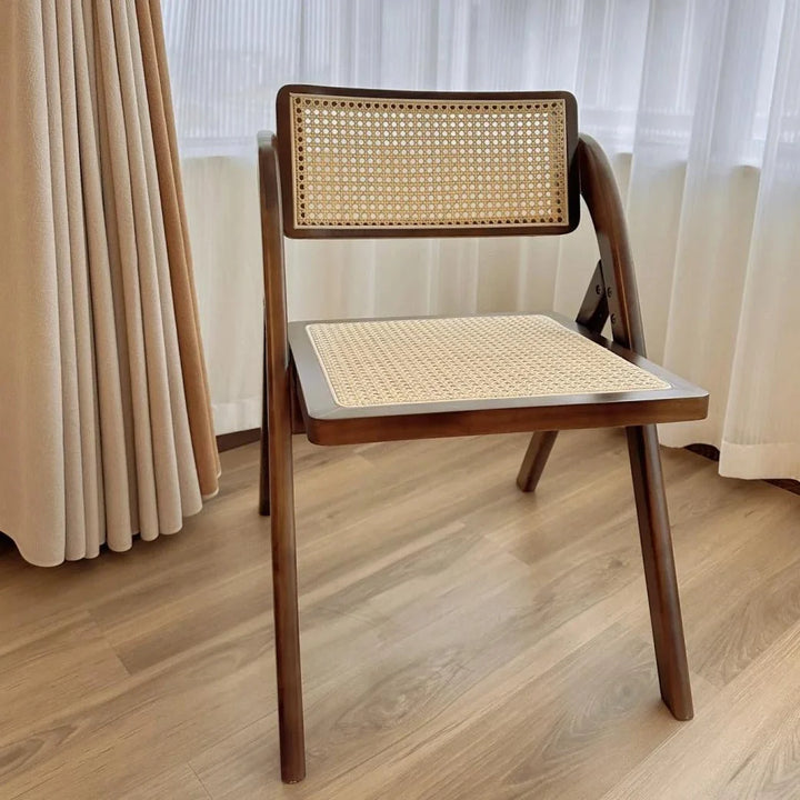 Vintage Rattan Solid Wood Folding Chair