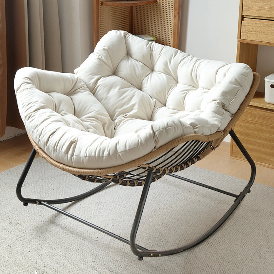 Cushioned Rocking Chair Armchair with Rattan and Metal Base – Zwob