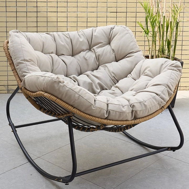 Cushioned Rocking Chair Armchair with Rattan and Metal Base – Zwob