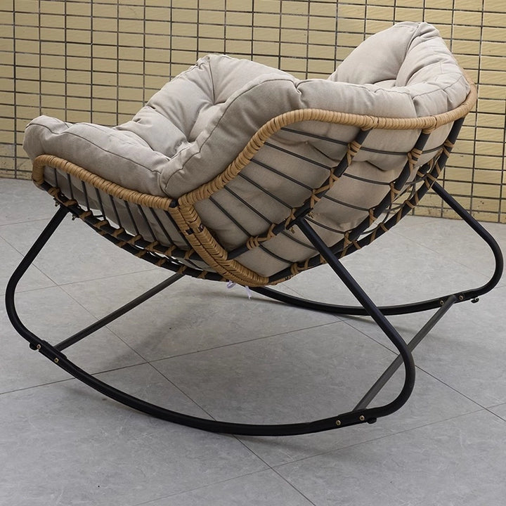 Cushioned Rocking Chair Armchair with Rattan and Metal Base – Zwob