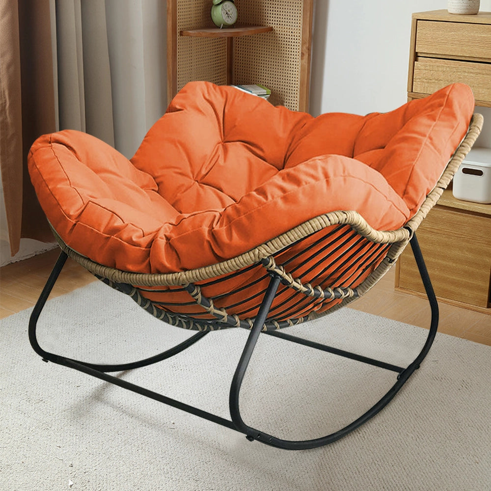 Cushioned Rocking Chair Armchair with Rattan and Metal Base – Zwob