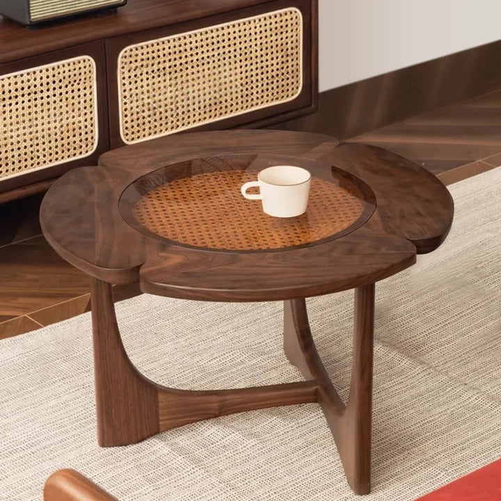 Mid Century Rattan Wood Nesting Coffee Table Round Table