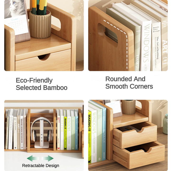 Desktop Retractable Organizer Shelf Bookshelf with Drawers