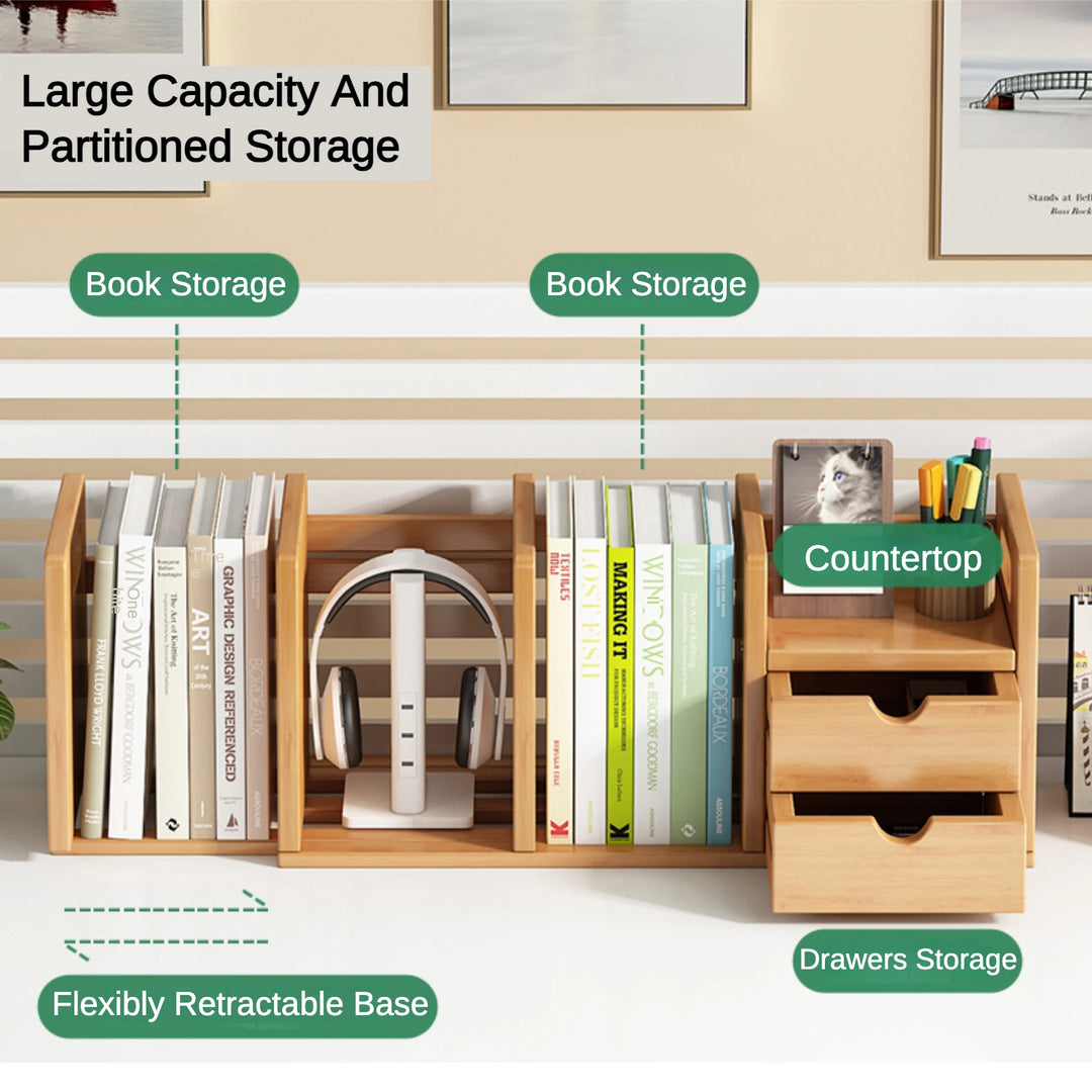 Desktop Retractable Organizer Shelf Bookshelf with Drawers – Zwob