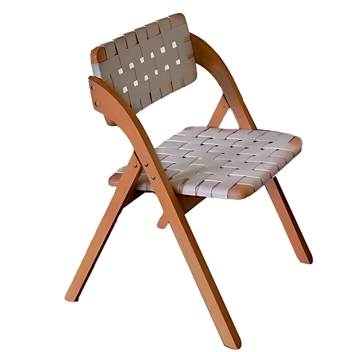 Vintage Solid Wood Folding Chair with Saddle Leather