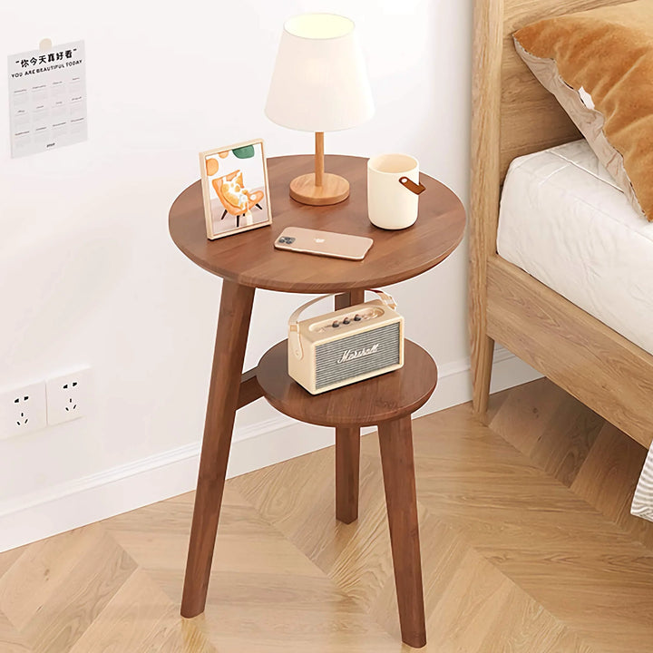 Solid Wood 2-Tier Round Accent Table Simple End Table