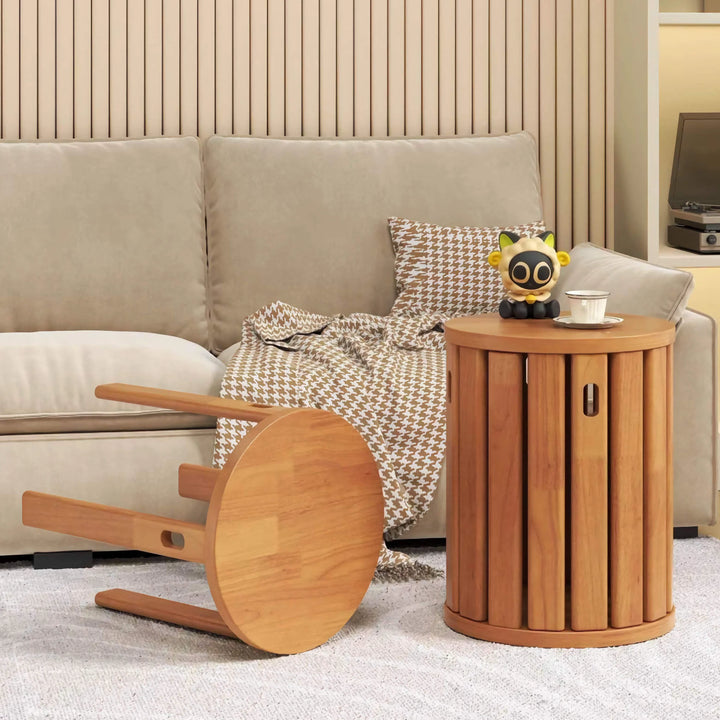 Solid Wood Round Stackable Stool Combination Side Table