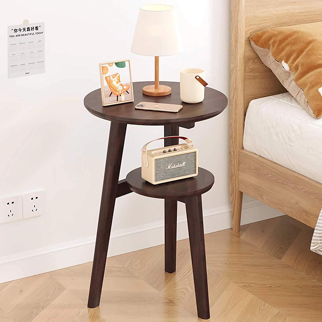 Solid Wood 2-Tier Round Accent Table Simple End Table