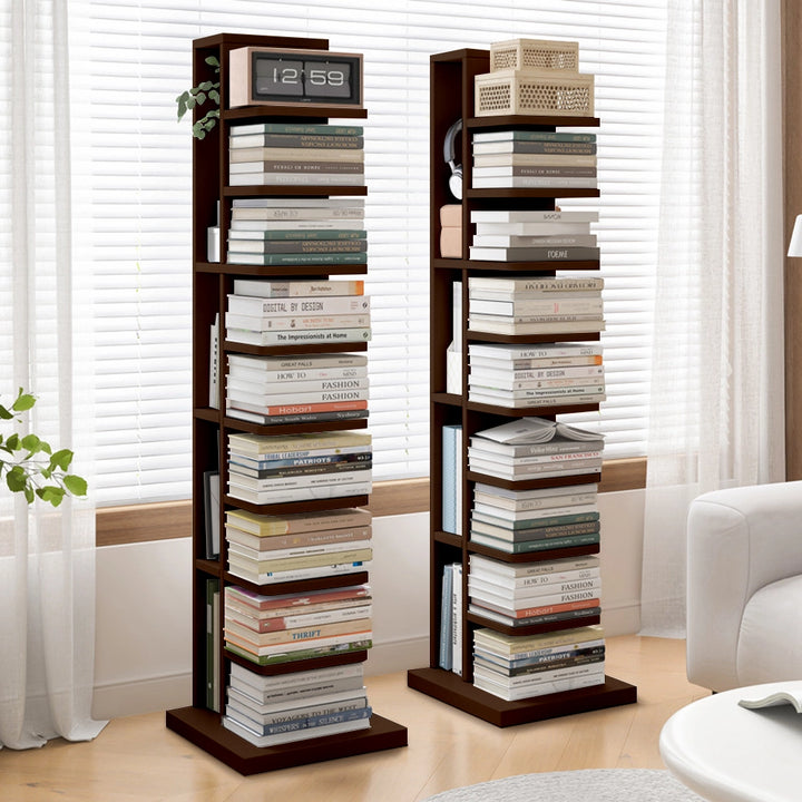 9-Shelf Wood Corner Bookshelf Narrow Bookcase with Storage
