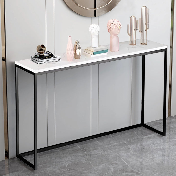 Modern Faux Marble Narrow Console Table with Steel Leg