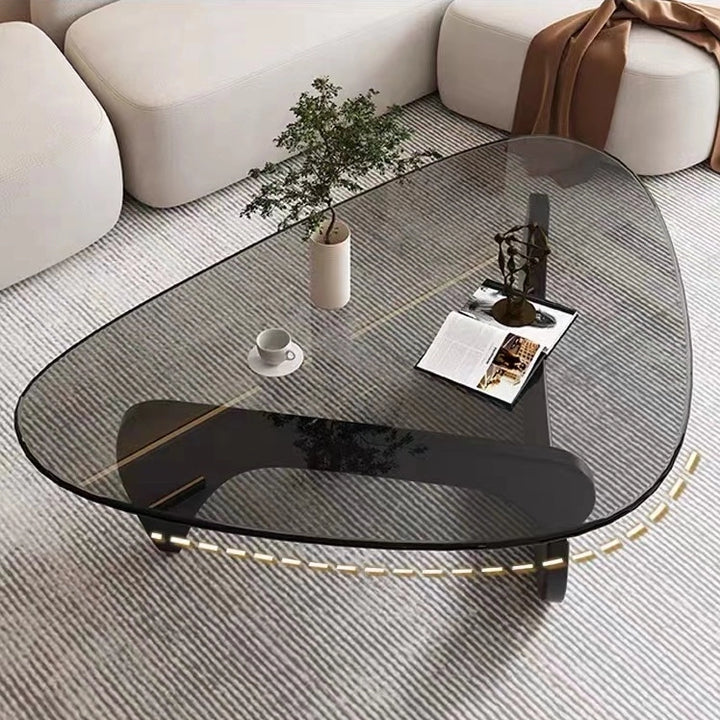 Modern Round Glass Coffee Table with Solid Wood Legs