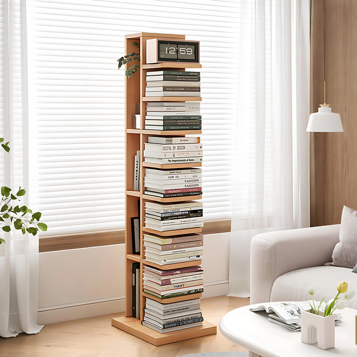 Narrow Wooden Corner Bookshelf 9-Shelf Bookcase with Storage