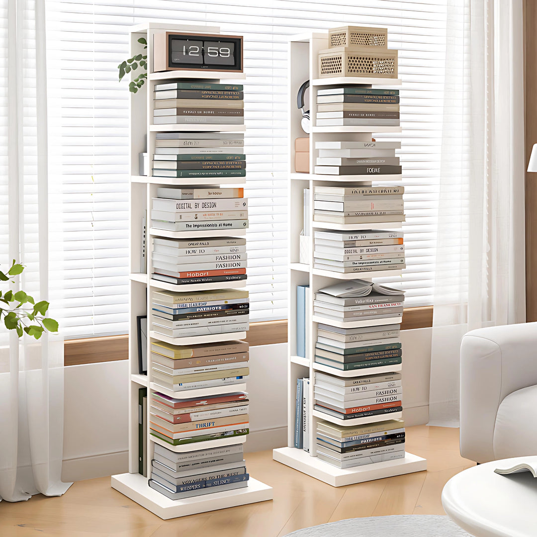 Narrow Wooden Corner Bookshelf 9-Shelf Bookcase with Storage