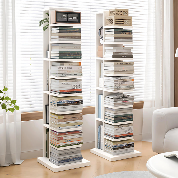 Narrow Wooden Corner Bookshelf 9-Shelf Bookcase with Storage