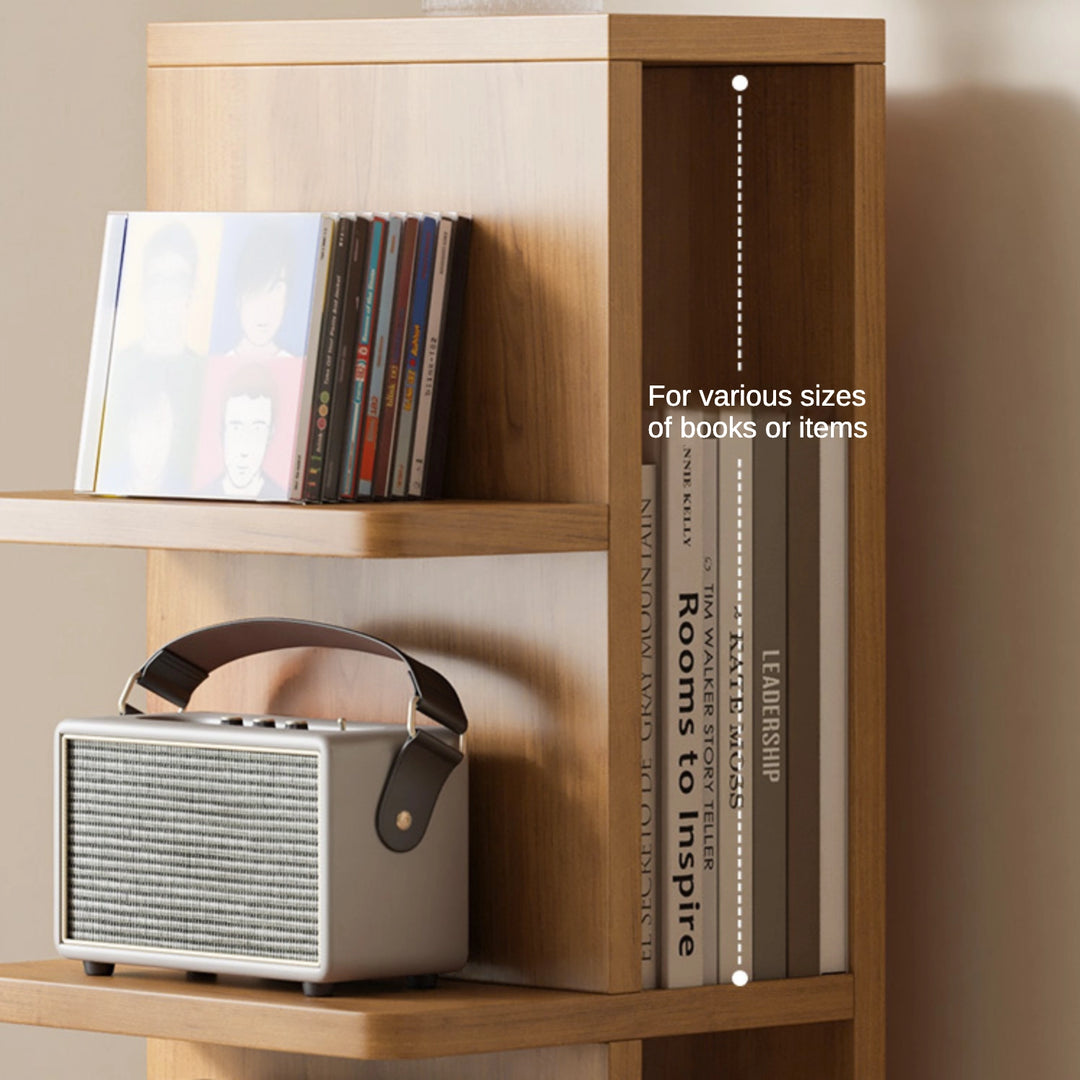 Narrow Wooden Corner Bookshelf 9-Shelf Bookcase with Storage