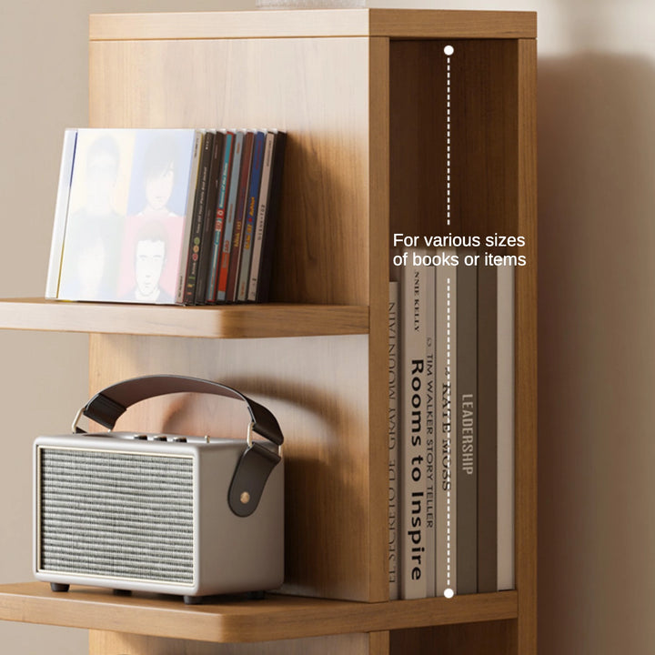 Narrow Wooden Corner Bookshelf 9-Shelf Bookcase with Storage