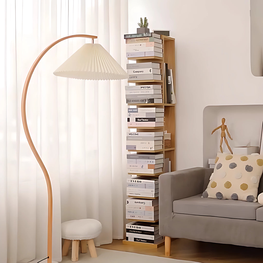 Narrow Wooden Corner Bookshelf 9-Shelf Bookcase with Storage