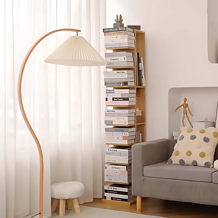 Narrow Wooden Corner Bookshelf 9-Shelf Bookcase with Storage