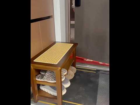 Solid Wood Rattan Shoe Storage Bench Entryway Shoe Rack