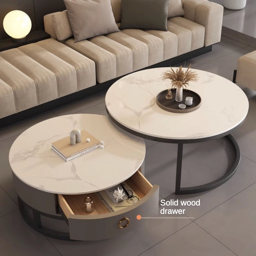 Round Nesting Faux Marble and Glass Coffee Table Set