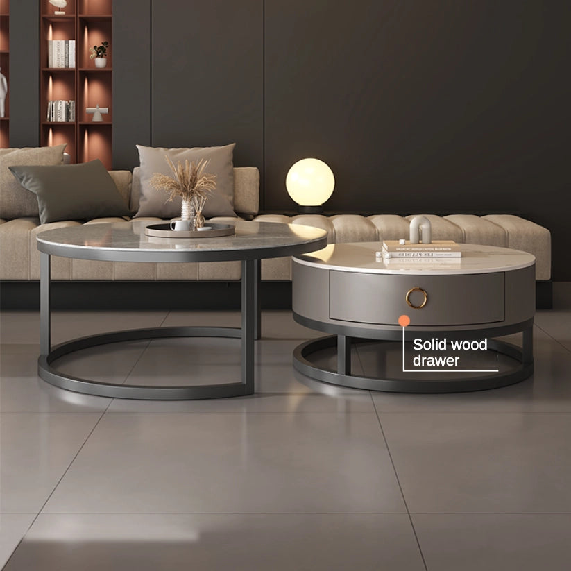 Round Nesting Faux Marble and Glass Coffee Table Set