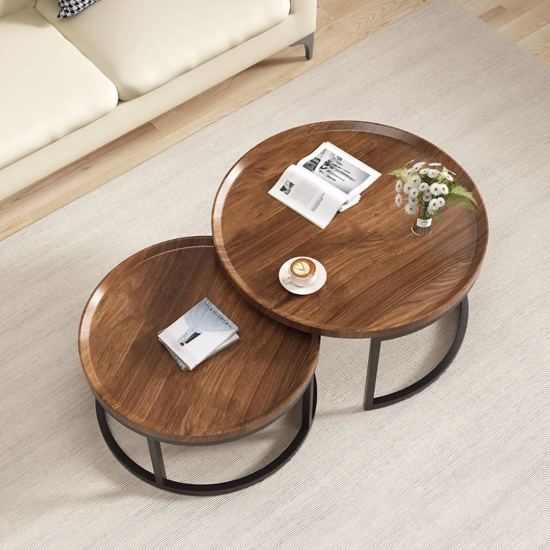 Set of 2 Wood Nesting Coffee Tables with Metal Base