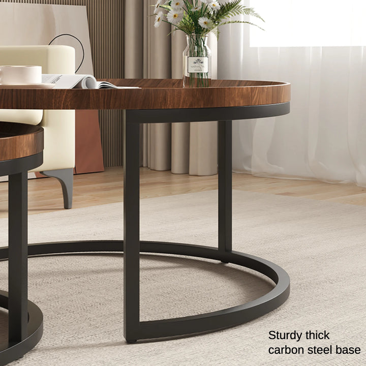 Set of 2 Wood Nesting Coffee Tables with Metal Base