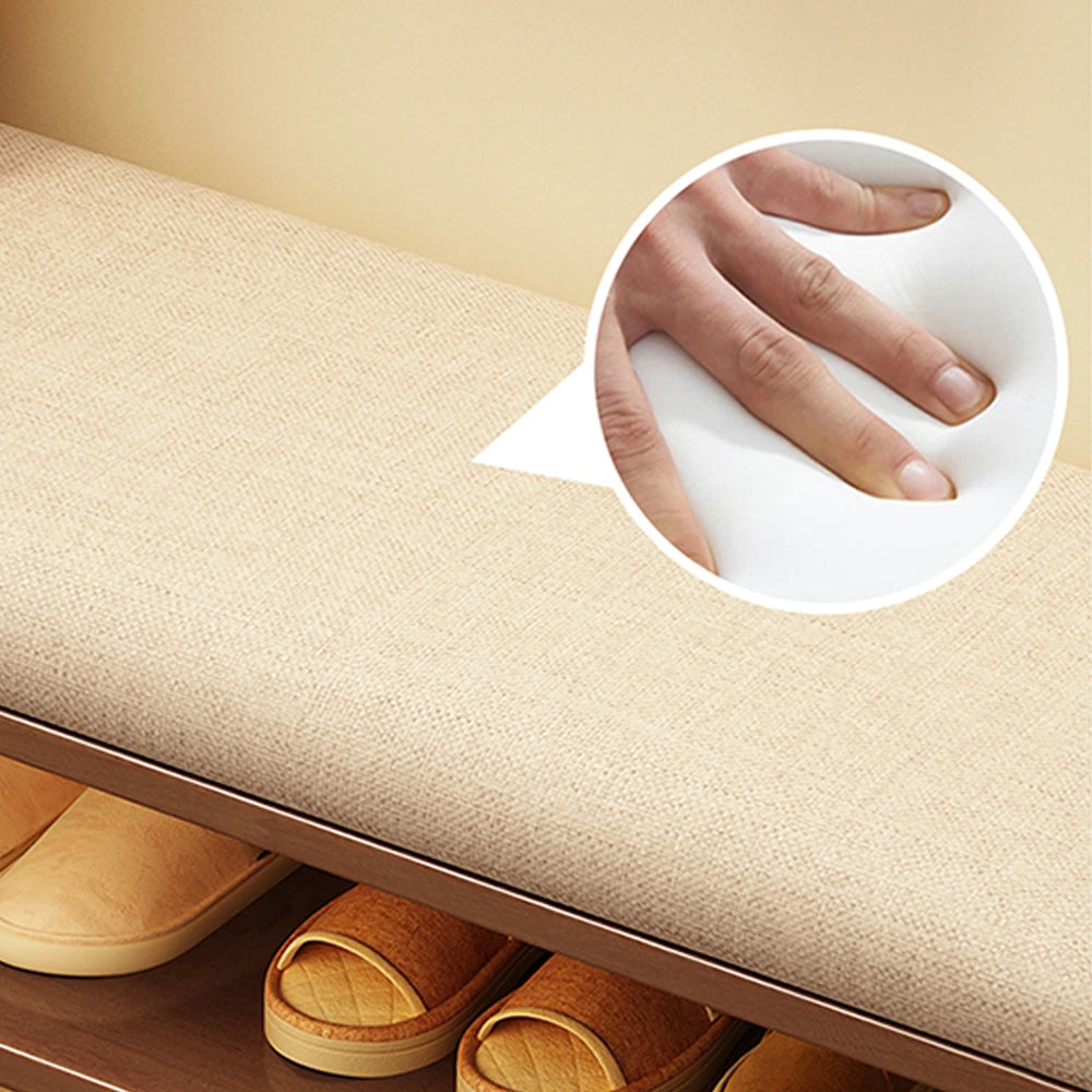 Simple Solid Wood Shoe Storage Bench with Cushion for Hallway Zwob