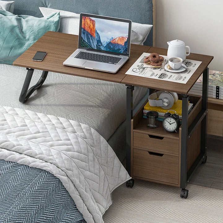 Foldable Side Table Height Adjustable Bedside Table with Wheels