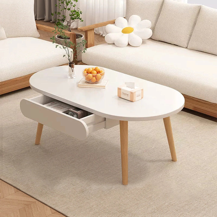 Solid Wood Round Coffee Table with Storage Drawers