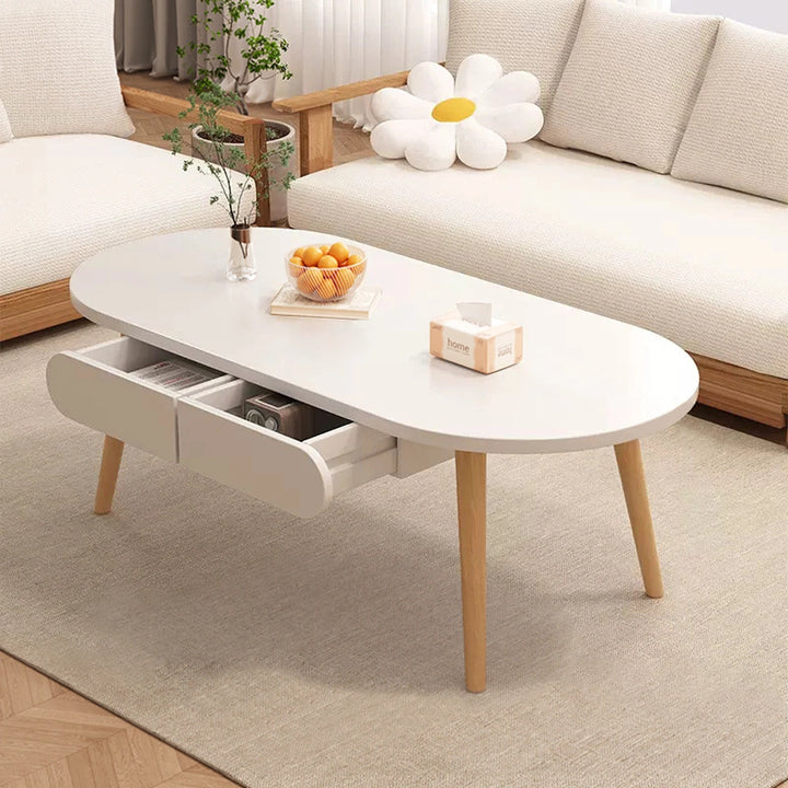 Solid Wood Round Coffee Table with Storage Drawers