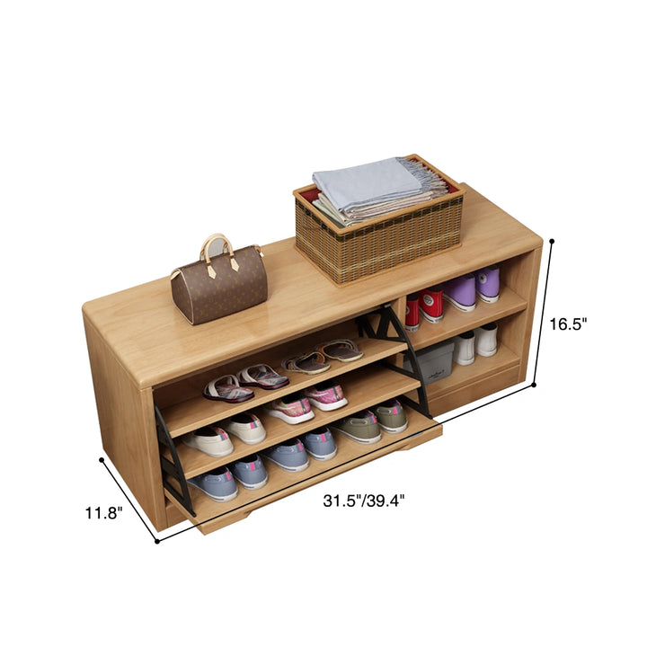 Solid Wood Shoe Storage Bench with Flip-Door Shoe Cabinet