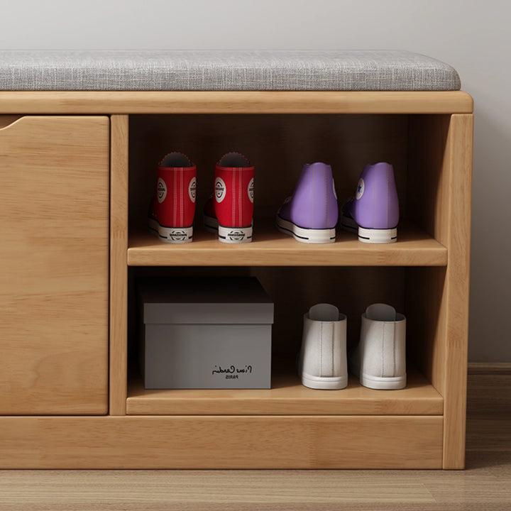 Solid Wood Shoe Storage Bench with Flip-Door Shoe Cabinet