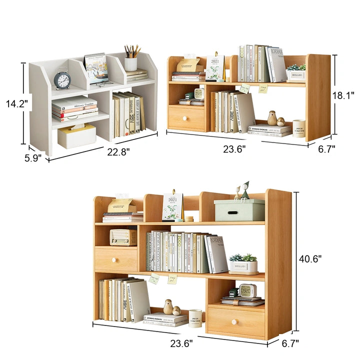 Wooden Desk Organizer Storage Shelf with Drawers