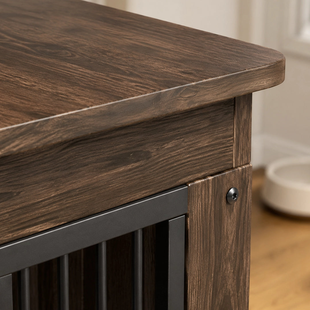Wooden Furniture-Style Dog Crate with Wheels and Removable Tray