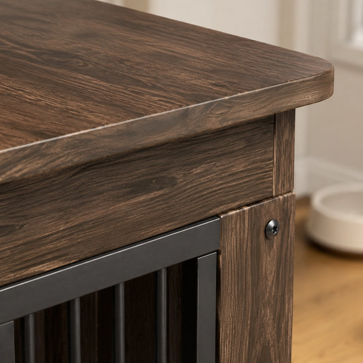 Wooden Furniture-Style Dog Crate with Wheels and Removable Tray