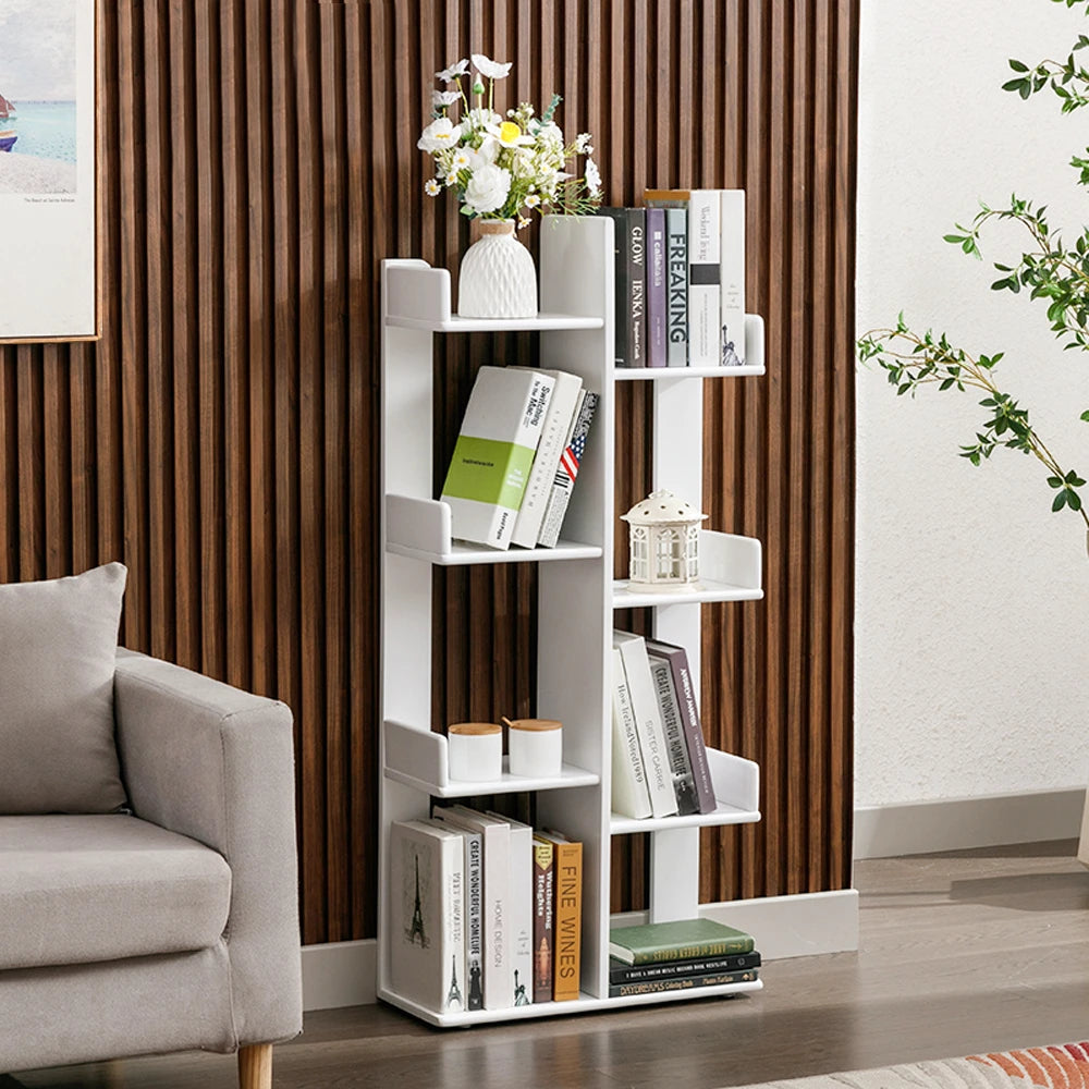 Multi-Shelf Solid Wood Bookshelf Modern White Bookcase – Zwob