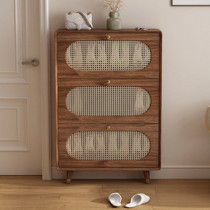 Wooden Tipping Bucket Shoe Rack Vertical Shoe Cabinet for Mudroom