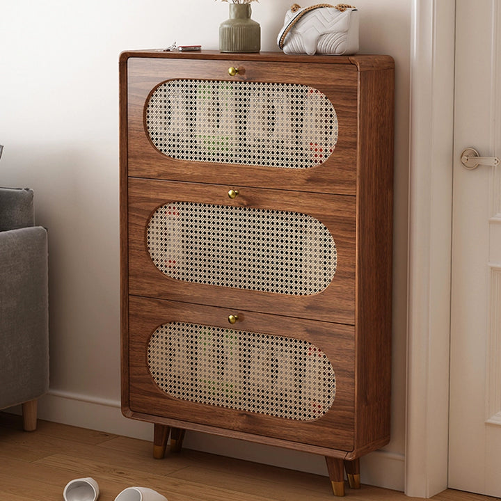 Wooden Tipping Bucket Shoe Rack Vertical Shoe Cabinet for Mudroom