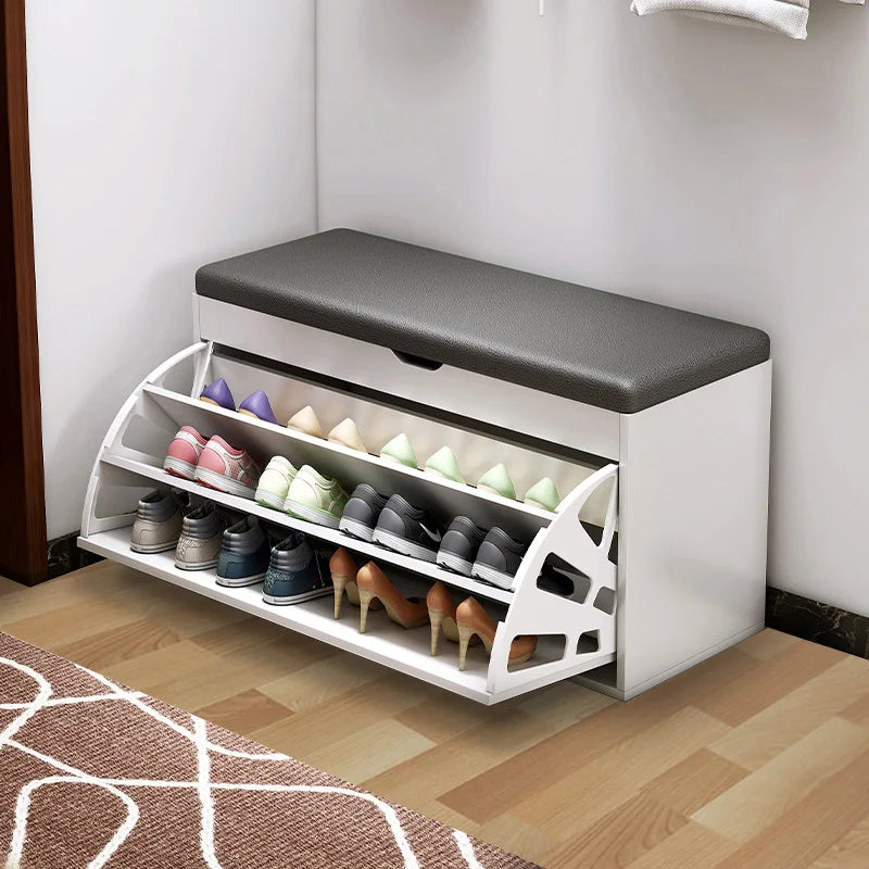 Mudroom Tipping Bucket Shoe Storage Bench with Flip Drawer zwob
